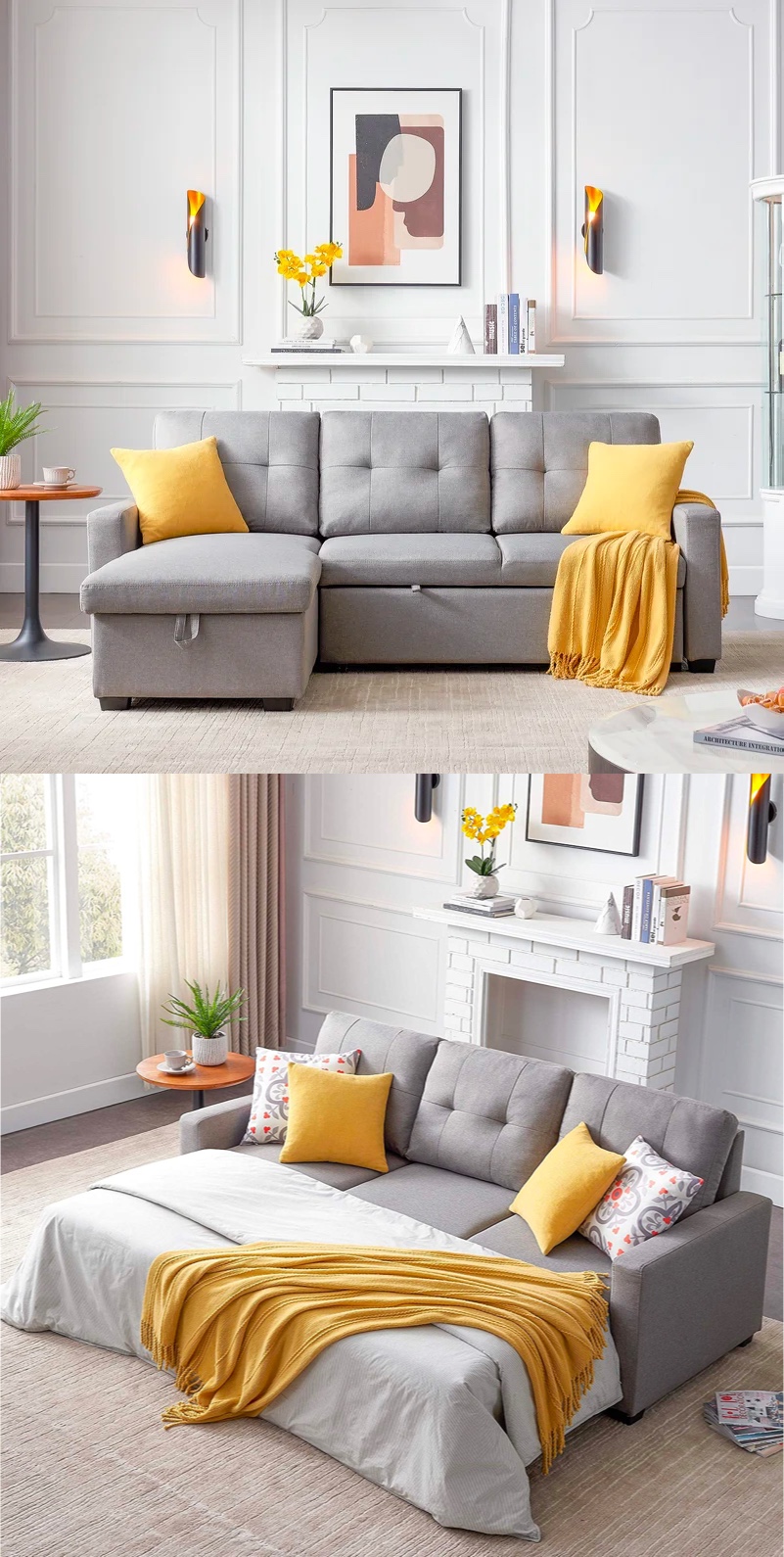 Small Grey Sectional Sleeper Sofa With