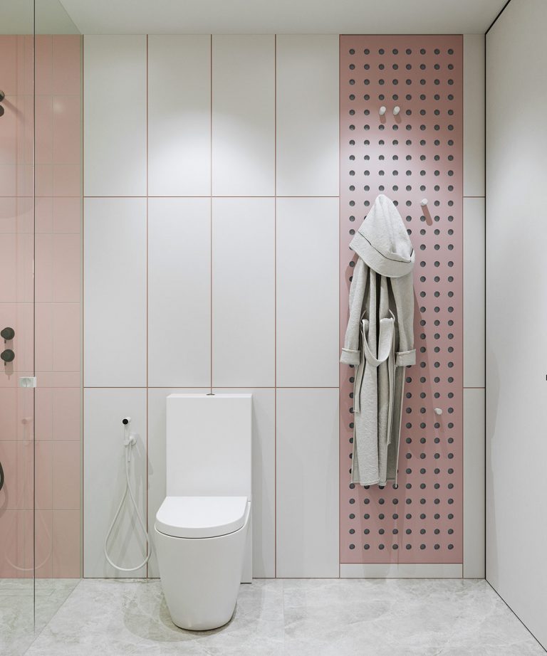 pink accent bathroom Interior Design Ideas