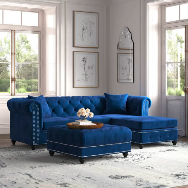 Small blue sectional on sale sofa