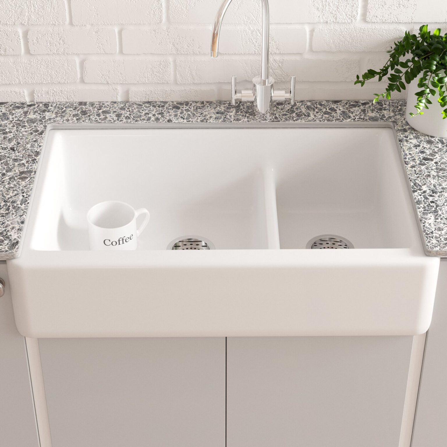 36 inch white farmhouse sink rounded corners two basin design low