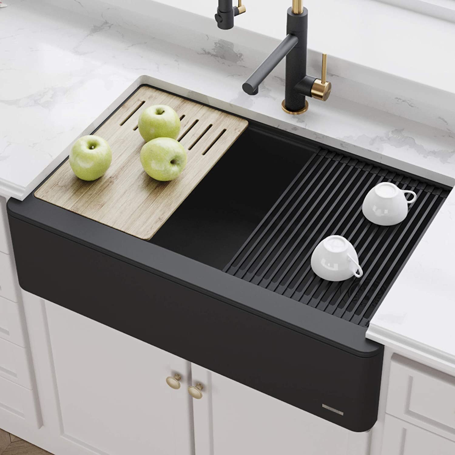 Modern Granite Composite Farmhouse Sink Black Finish Contemporary Sink That Transforms Into A Worktop Multipurpose Kitchen Ideas 1 