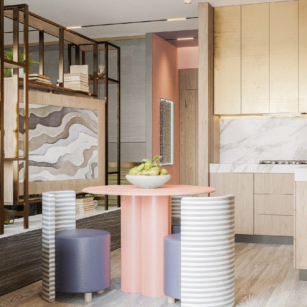 pink dining table Interior Design Ideas