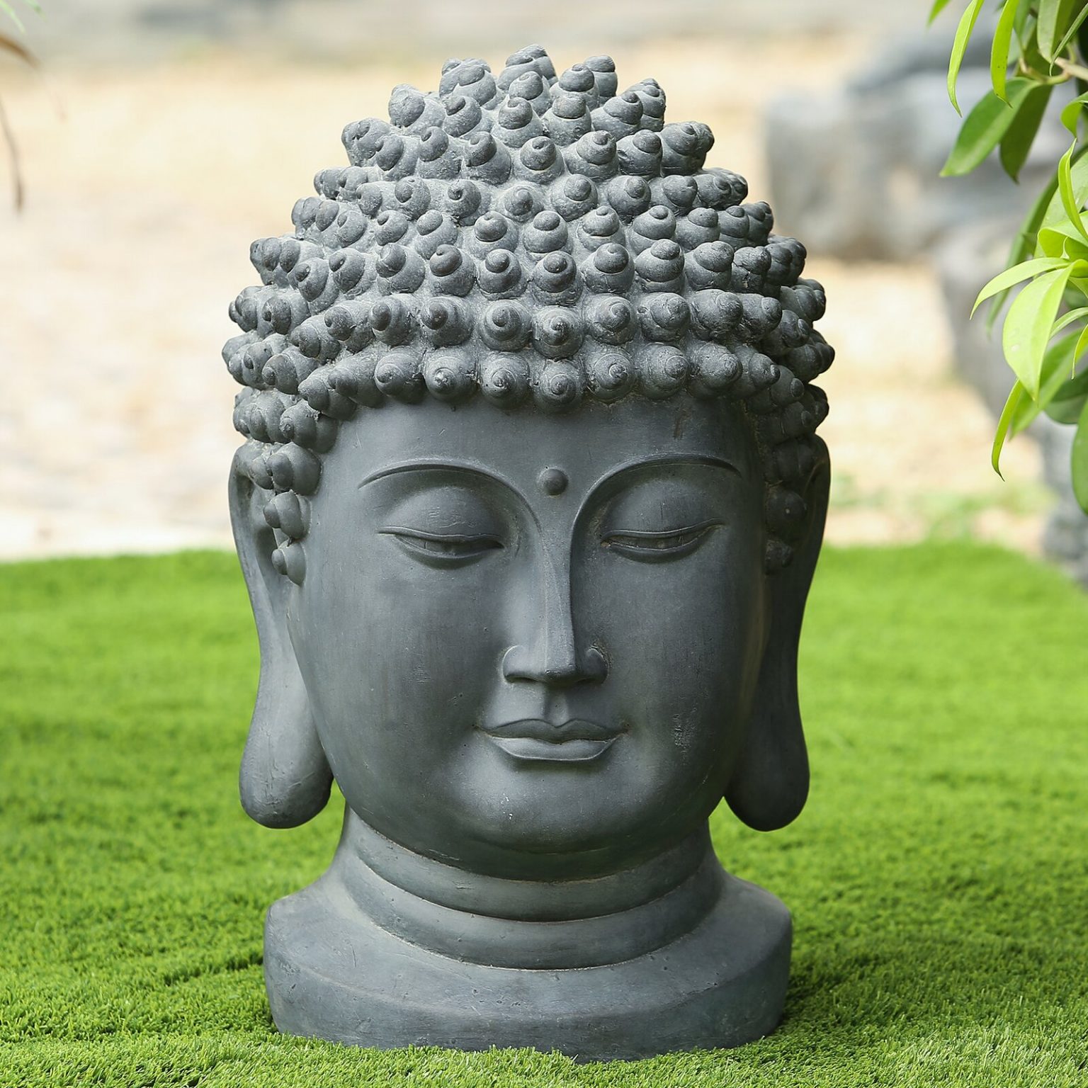 garden buddha statue head fiberstone 20 inches hollow interior peaceful