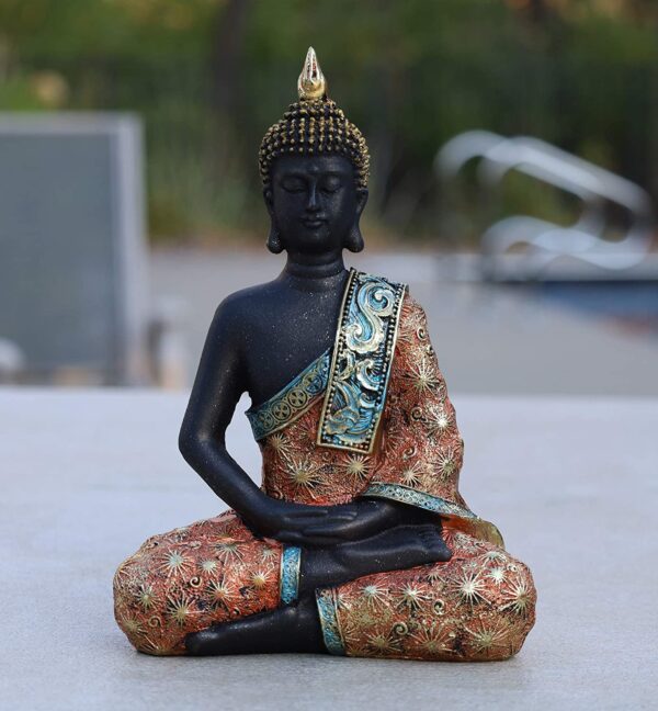 small buddha statue red blue and gold unique modern buddhist decor for home office meditation
