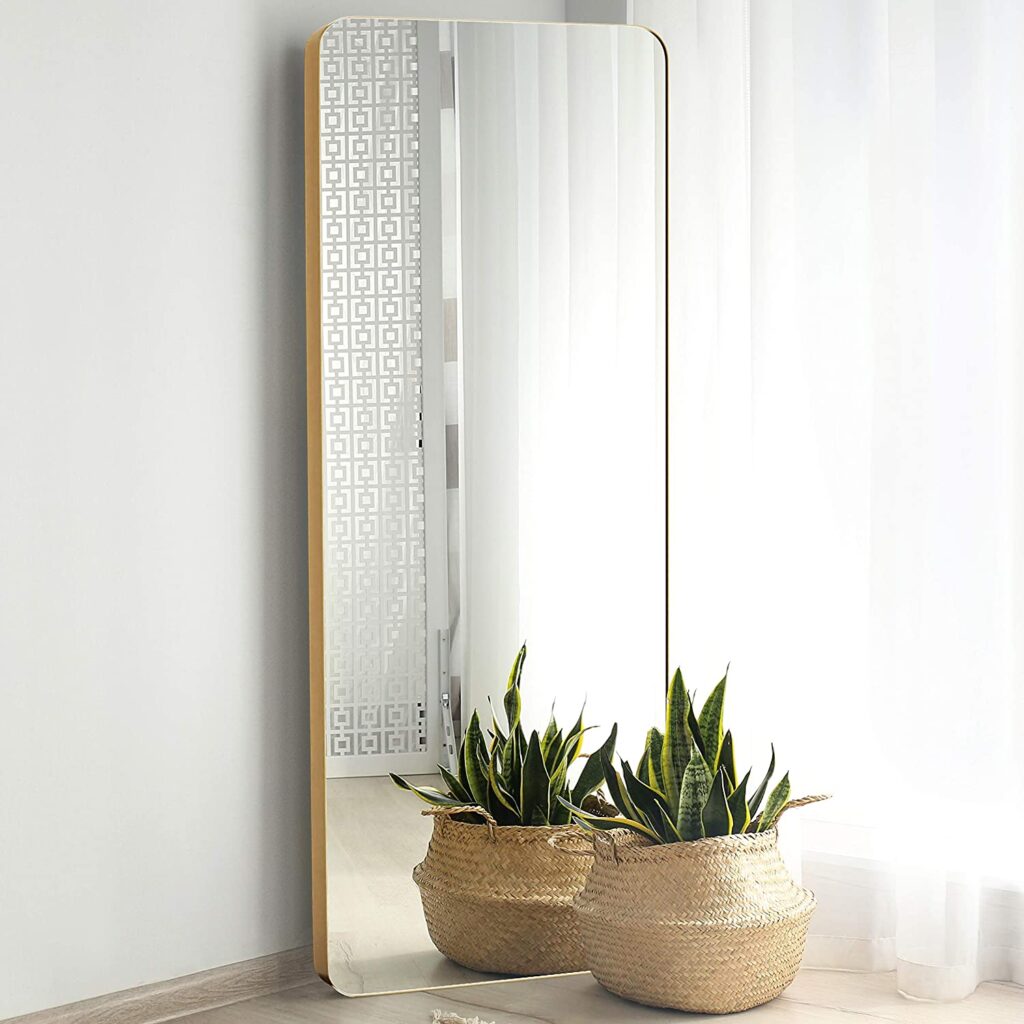 gold full length mirror with rounded edges durable metal design