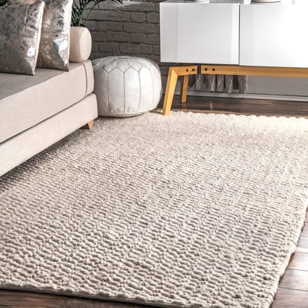 thick scandinavian wool rug light beige versatile nordic decor