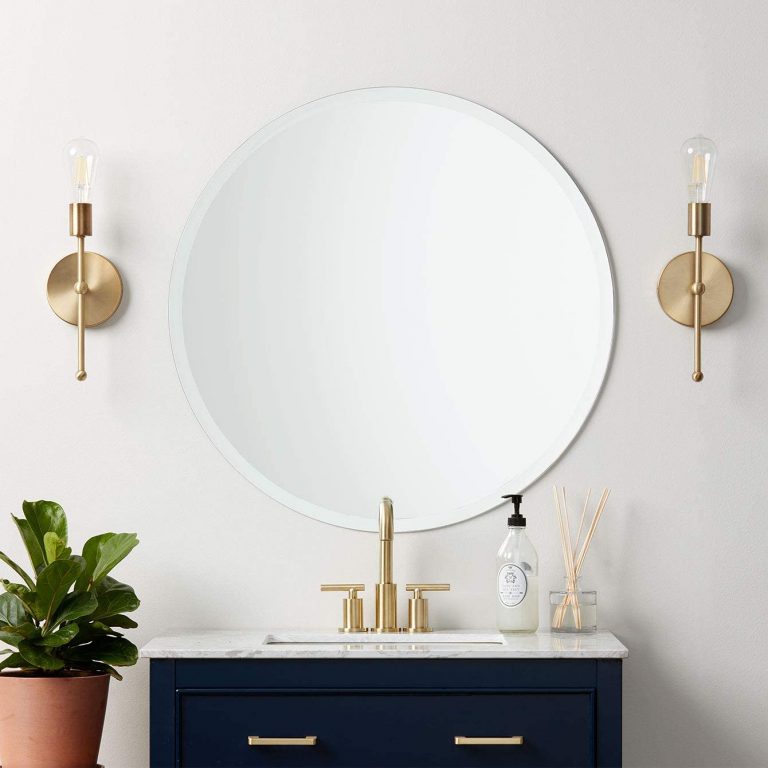frameless bathroom mirror round shape with bevel minimalistic bath
