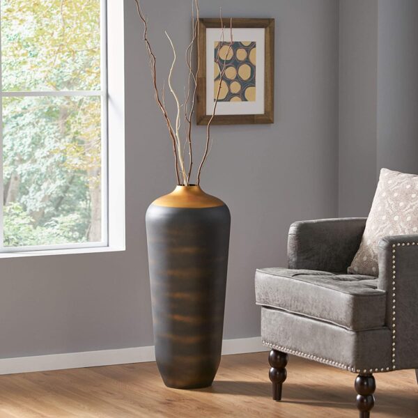 large floor vase distressed black finish luxurious gold tall decorative