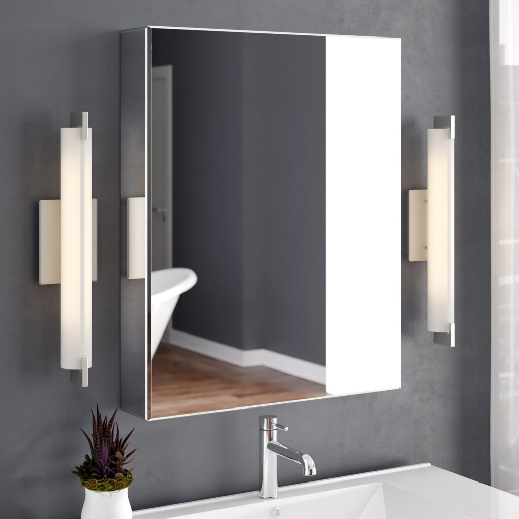 minimalist modern bathroom medicine mirror brushed aluminum