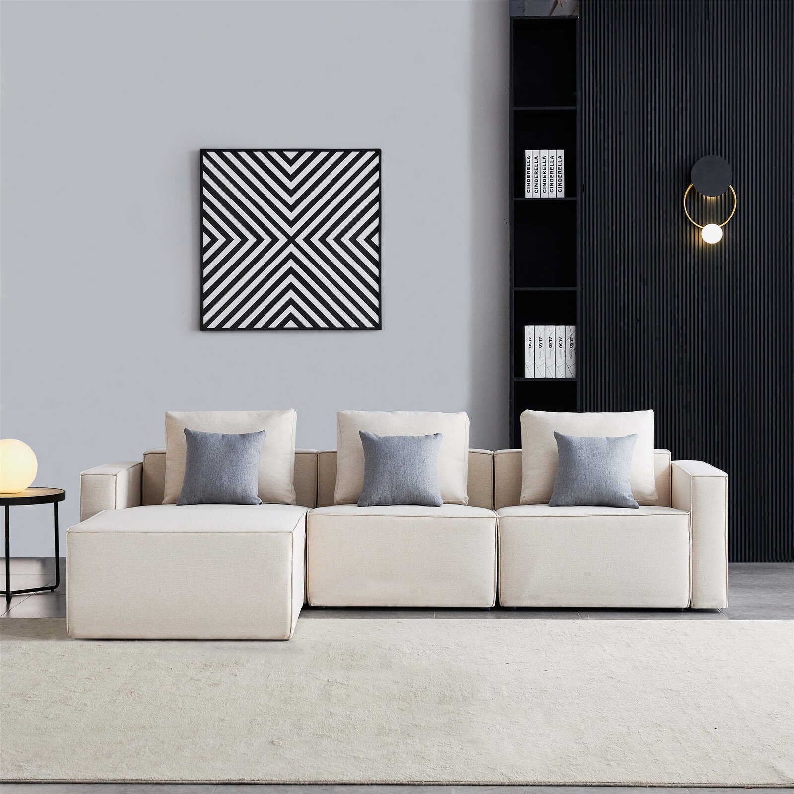 minimalist modern sectional sofa with chaise light cream