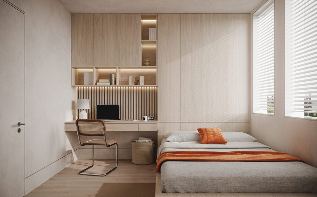 orange accent bedroom | Interior Design Ideas