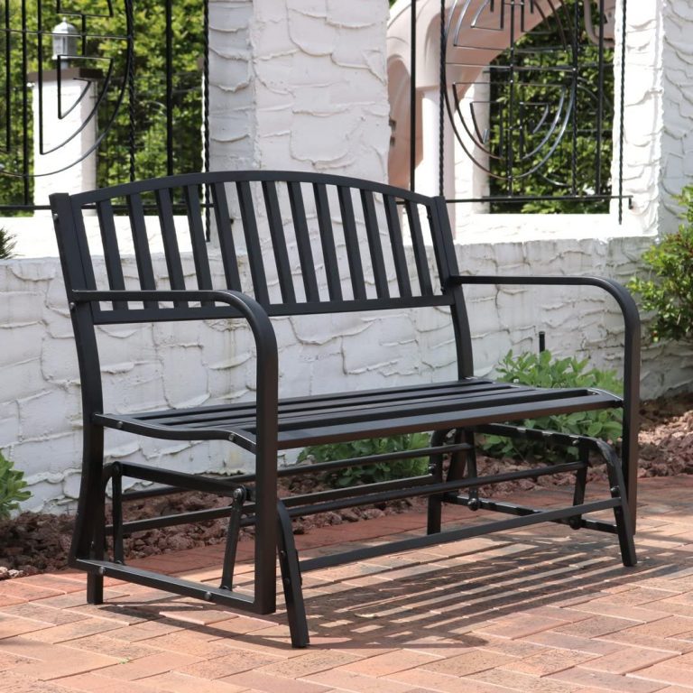 black outdoor glider bench metal timeless garden seating relaxing patio