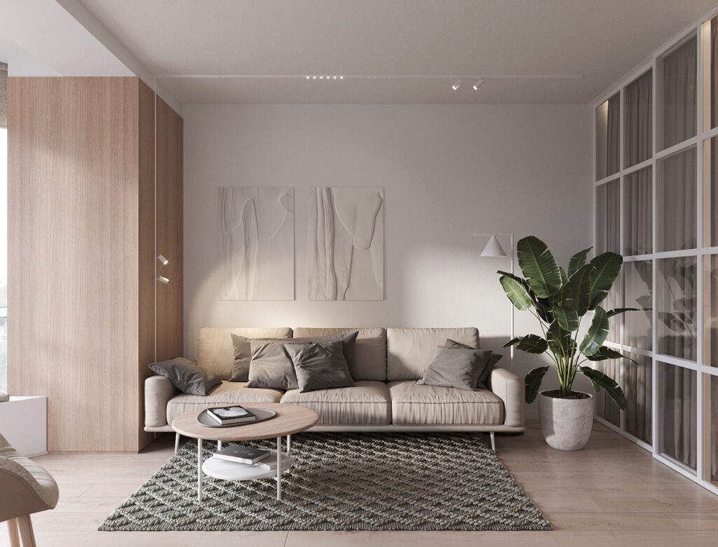 Clean-cut White Marble and Wood Accent Interiors