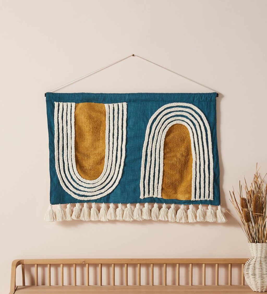 blue bedroom wall decor woven tapestry wall hanging sunrise rainbows