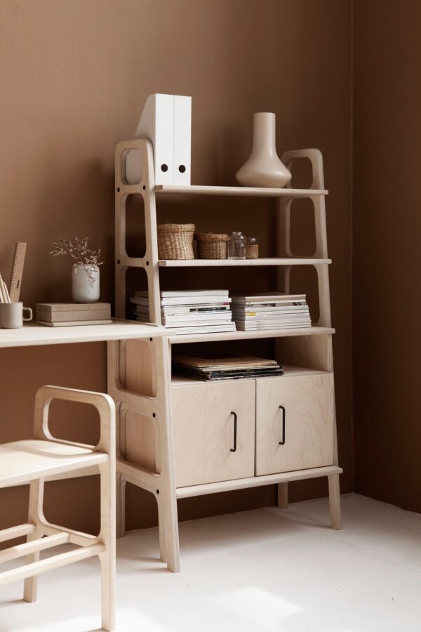 scandinavian wooden bookcase light plywood natural finish storage