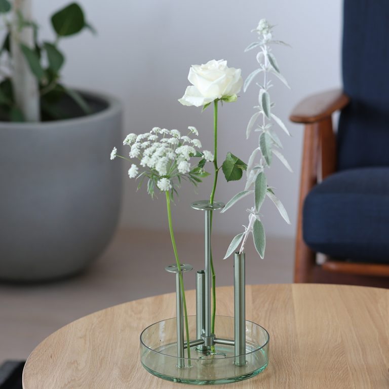 designer connected bud vases stem holder glass and metal sophisticated
