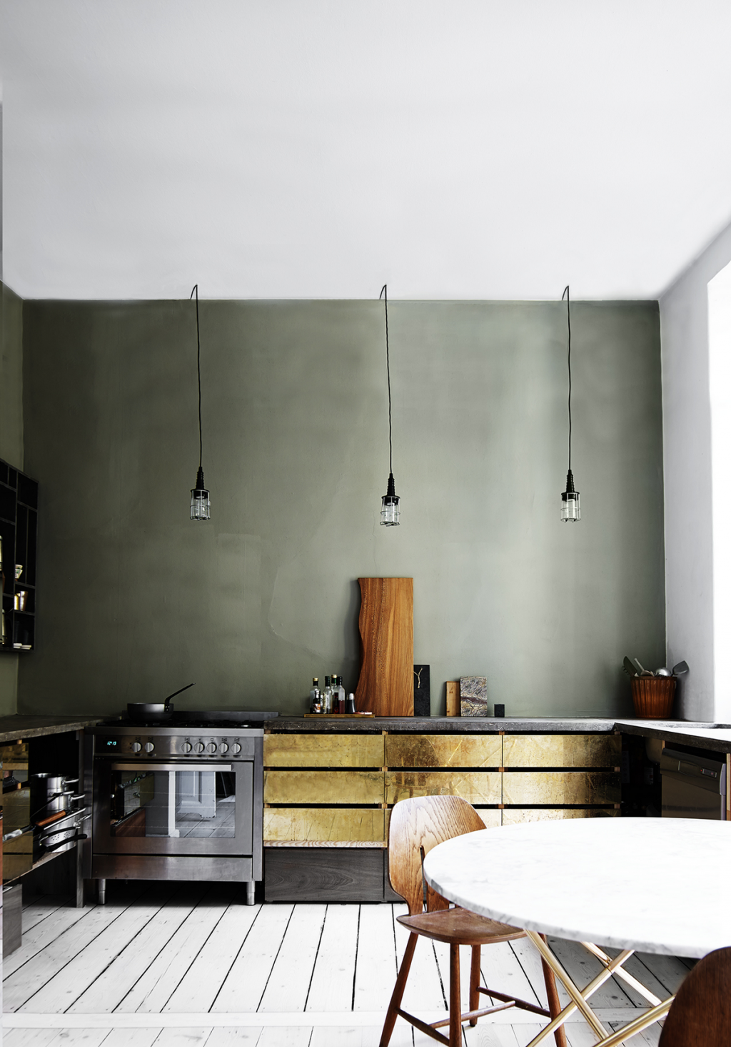 green and gold kitchen | Interior Design Ideas