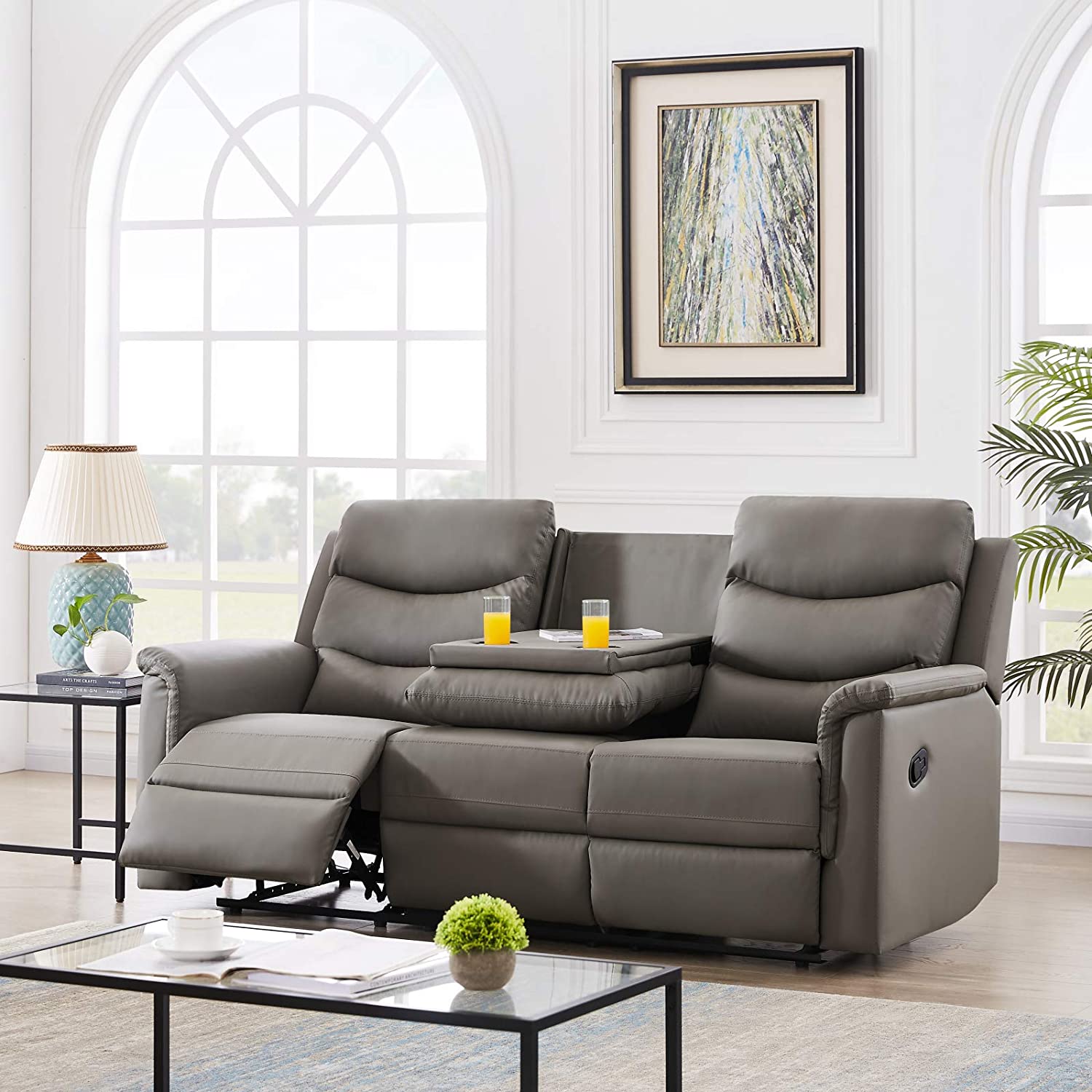 Simple Gray Reclining Sofa Three Seater
