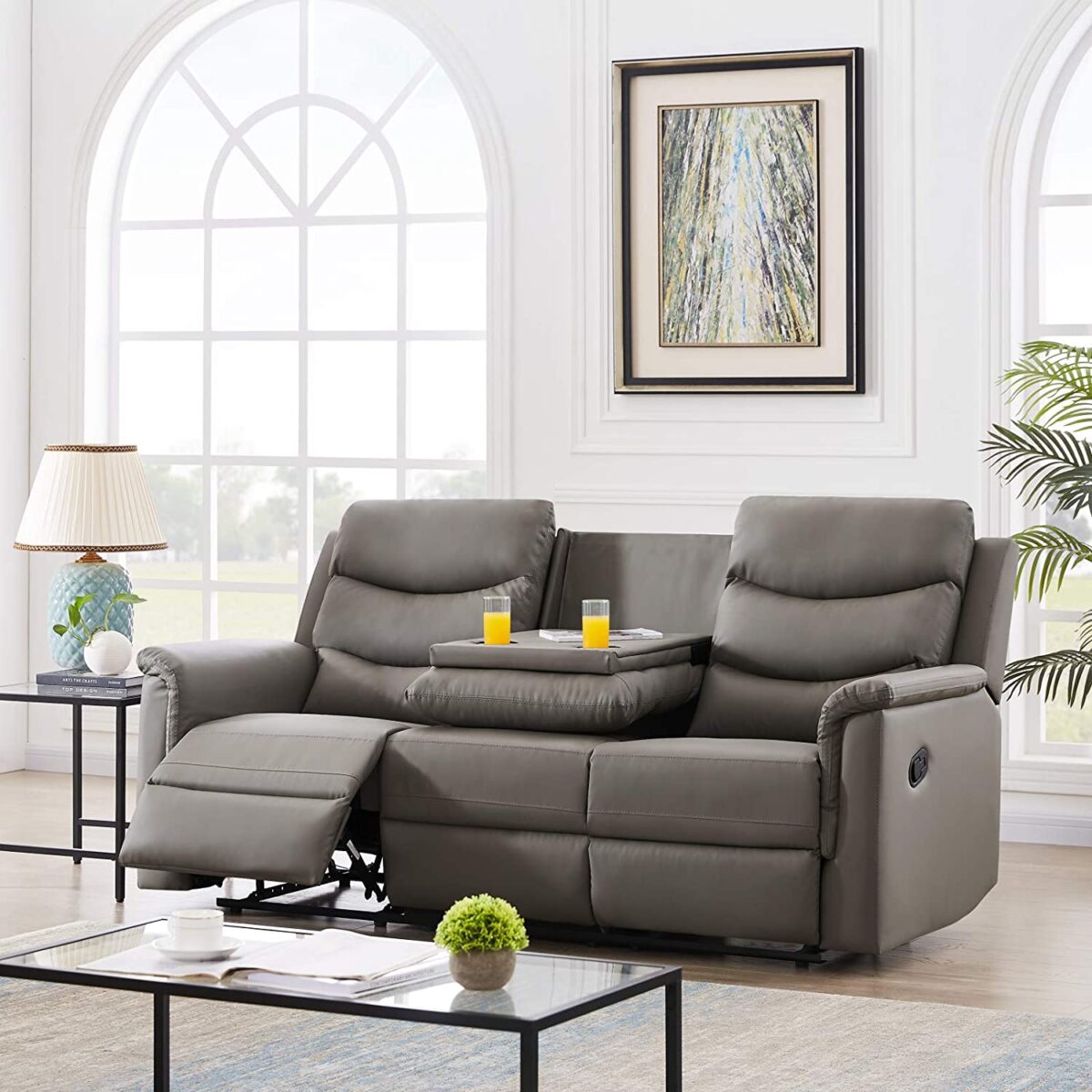 Simple Gray Reclining Sofa Three Seater