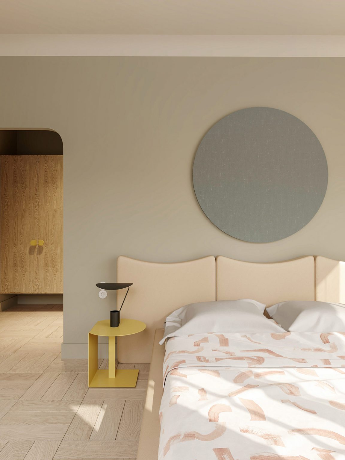 yellow bedside table Interior Design Ideas