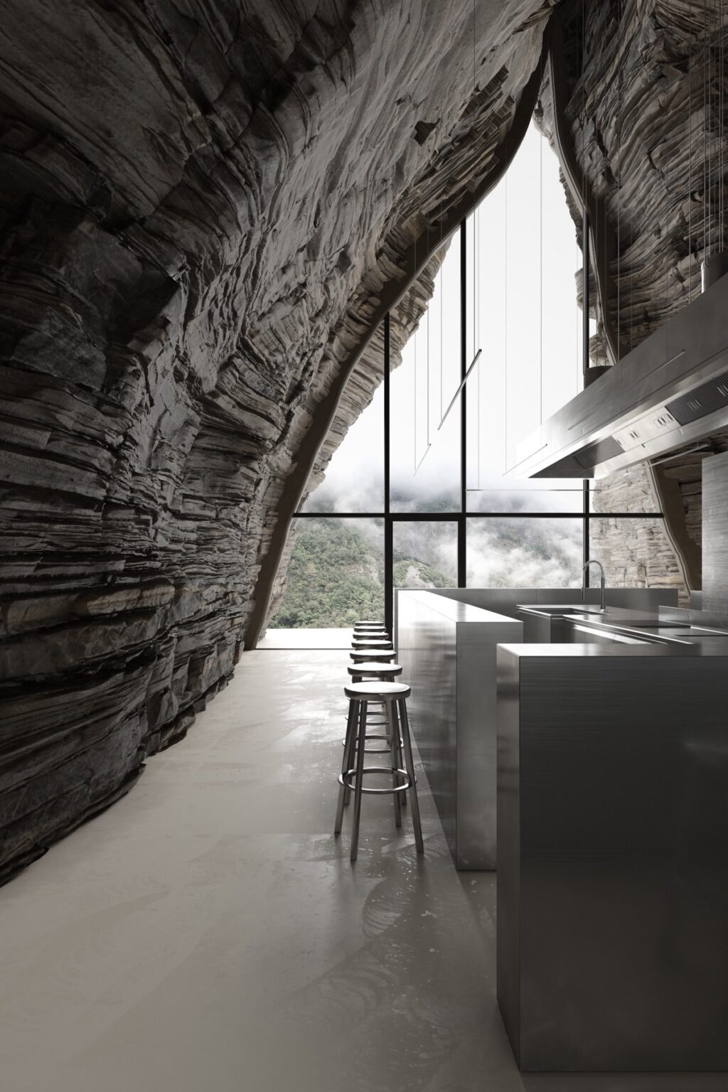 Powerful Interior Designs With Stone Feature Walls & Furniture