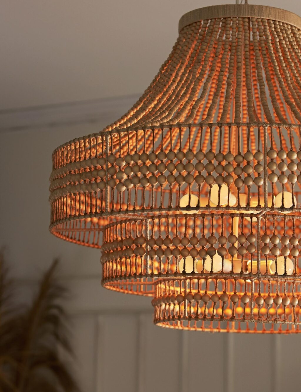 boho bedroom chandelier with wooden beaded shade rattan accents tiered ...