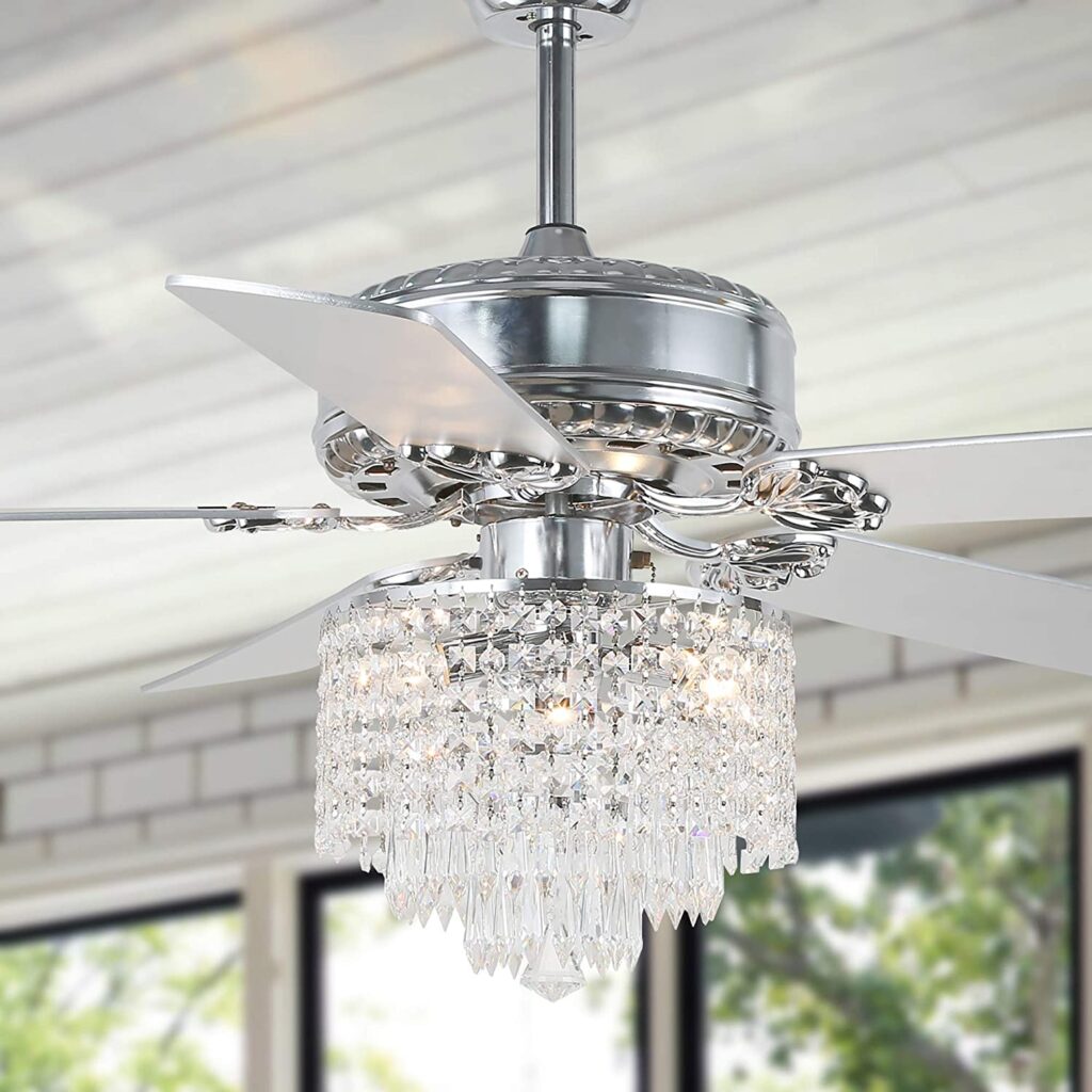 crystal chandelier ceiling fan for bedroom with silver blades classic
