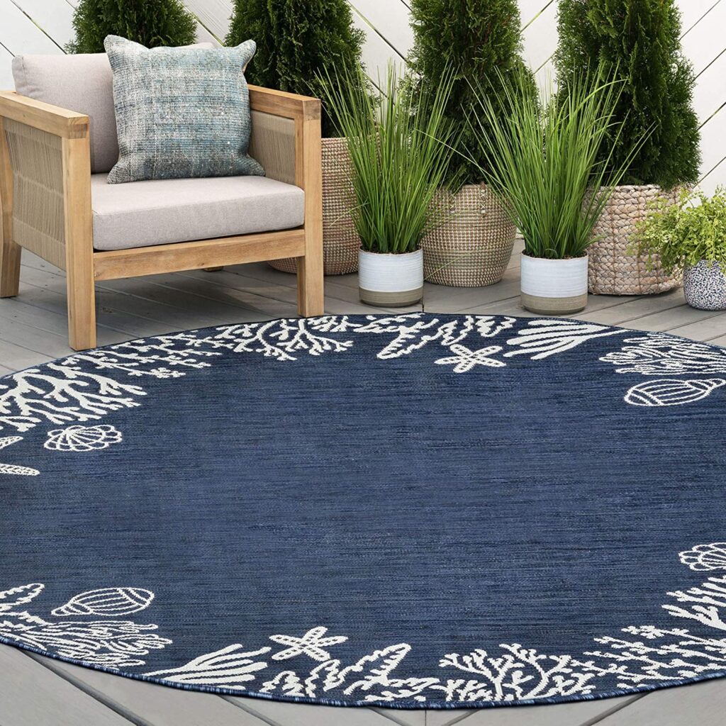 large round outdoor rug with coral border creative nautical patio