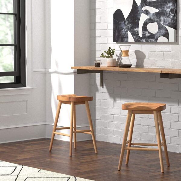 Solid Beech Shaker Style Saddle Bar Stool