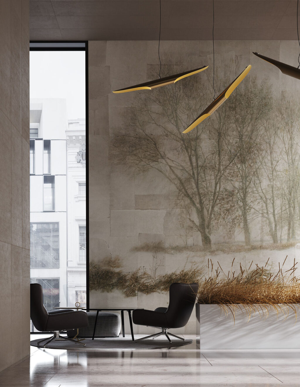 tree wallpaper Interior Design Ideas