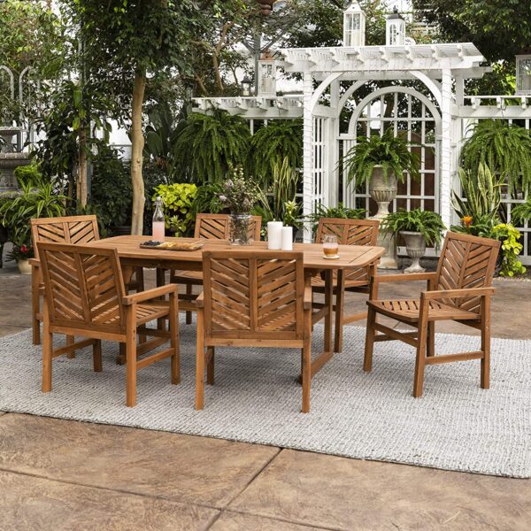 wooden outdoor dining chairs and table set chevron backrest solid
