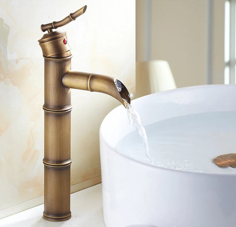 beautiful bamboo shaped brushed brass bathroom faucet for vessel sinks