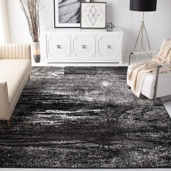 Classical black and white zig zag lines square rug