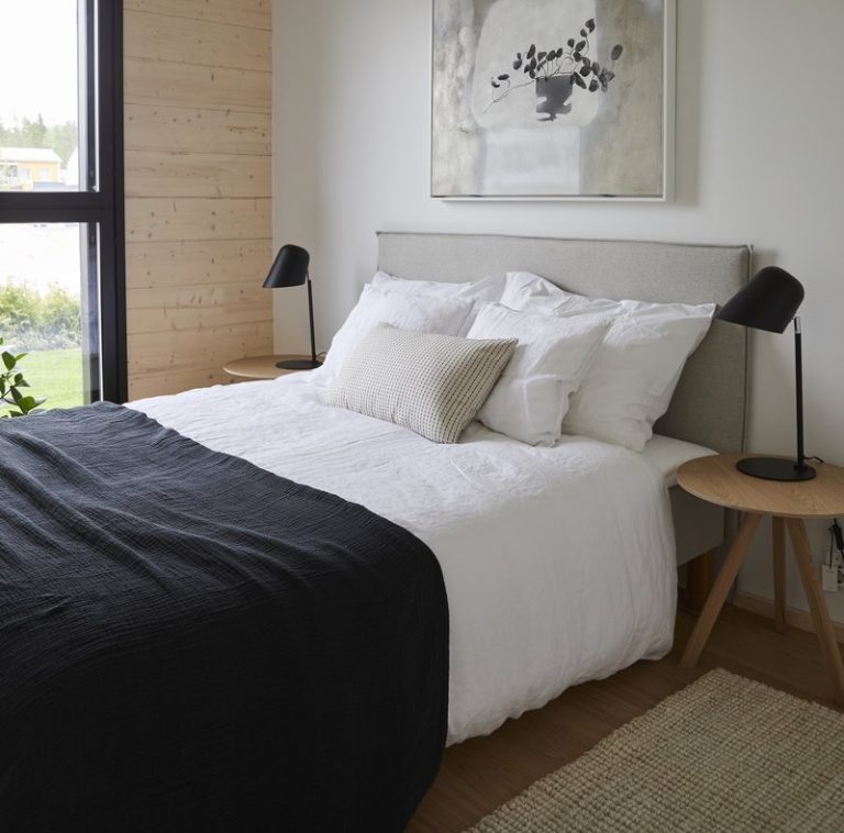 gray upholstered headboard for minimalist modern bedroom decor theme