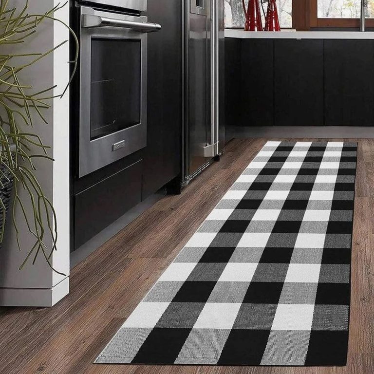 modern black and white kitchen rug buffalo check pattern plaid rustic
