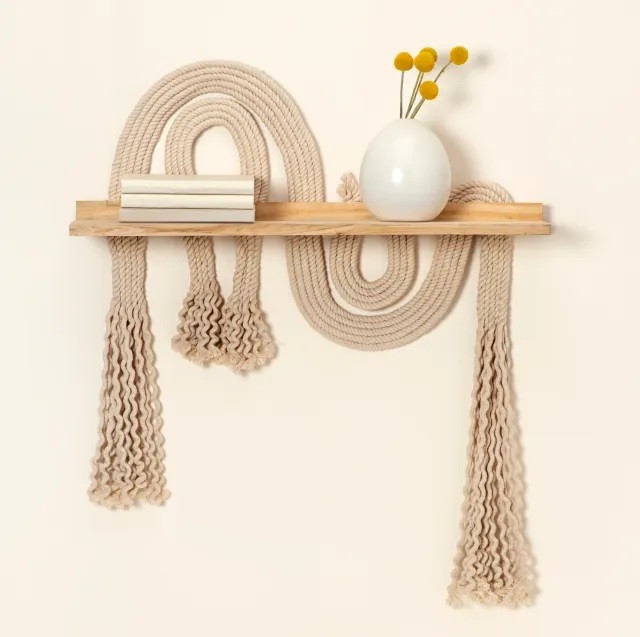 unique modern macrame wall hanging ideas wavy shelf design