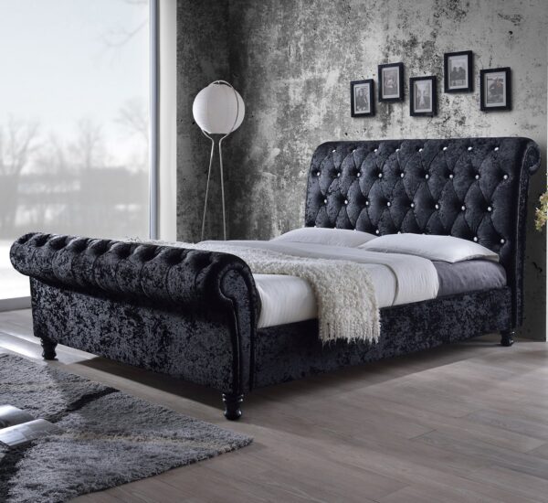 Diamond tufted bed clearance with crystal buttons