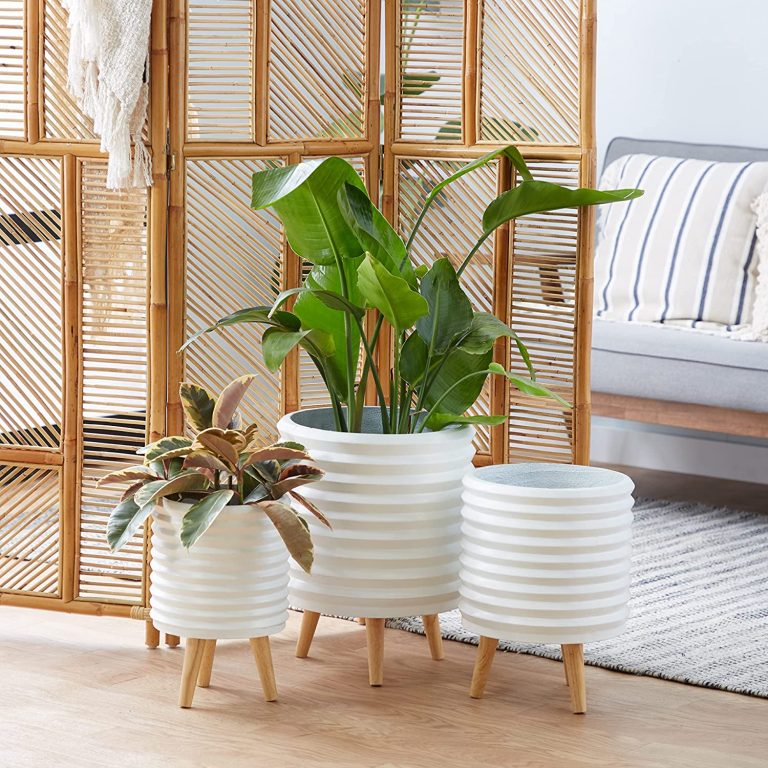 modern scandinavian large indoor planter set with tapered natural