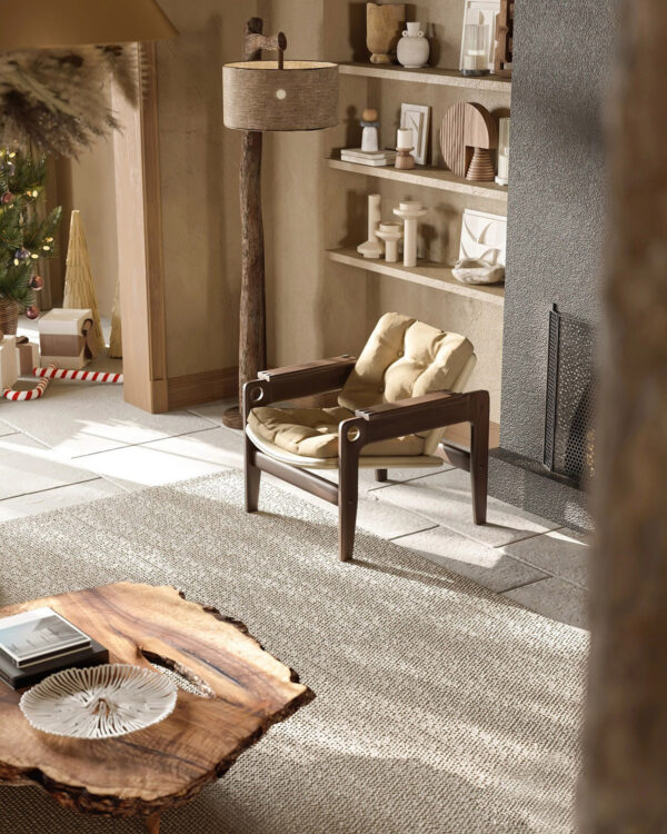 Rustic Floor Lamp with Black Base and Beige Burlap Shade