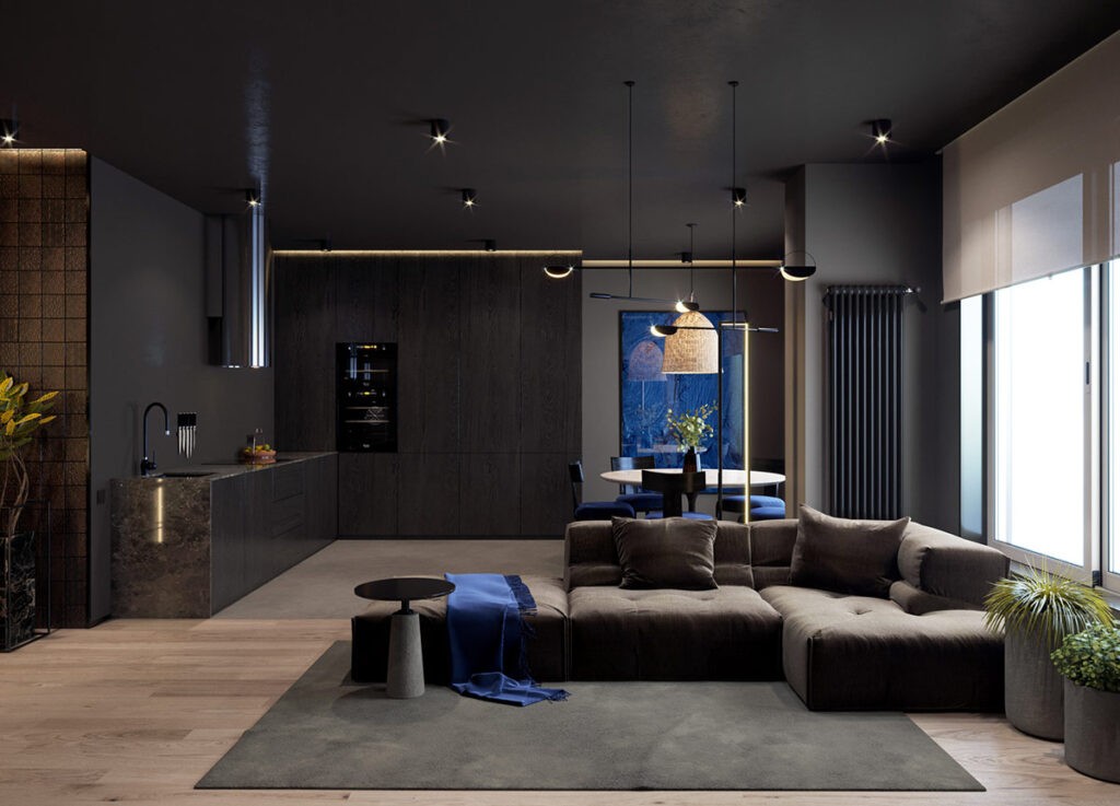black and blue living room Interior Design Ideas