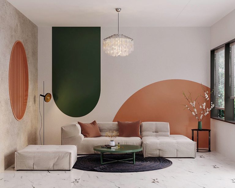 green and orange living room | Interior Design Ideas