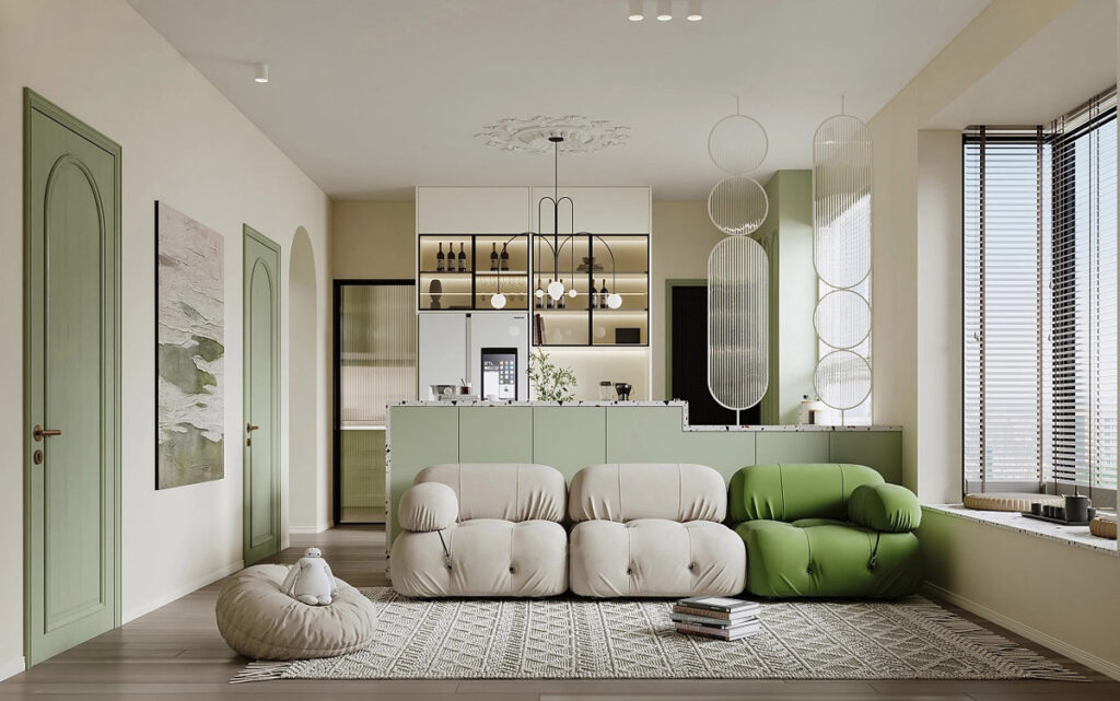 green sectional couch Interior Design Ideas