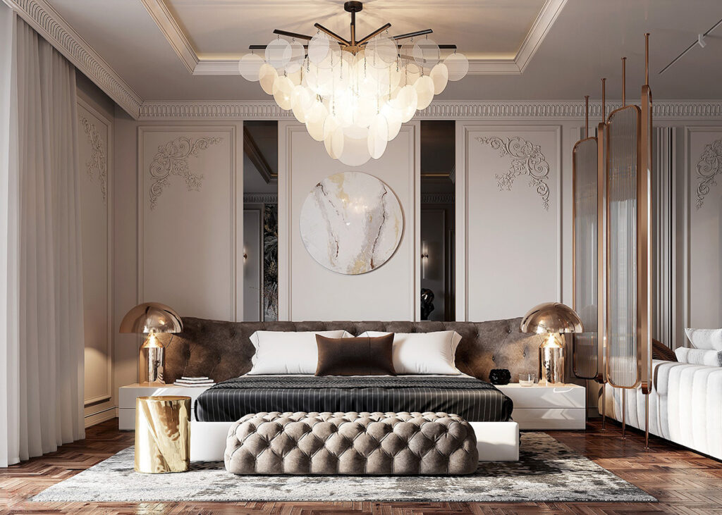 luxurious neoclassical bedroom | Interior Design Ideas