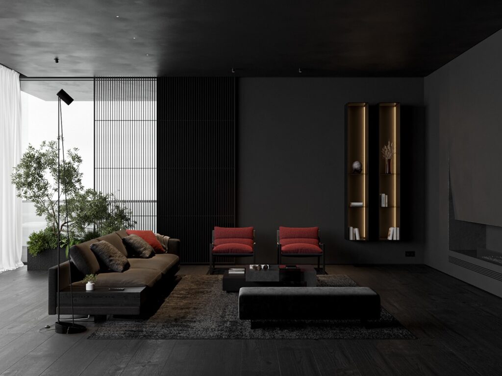 red and black living room | Interior Design Ideas