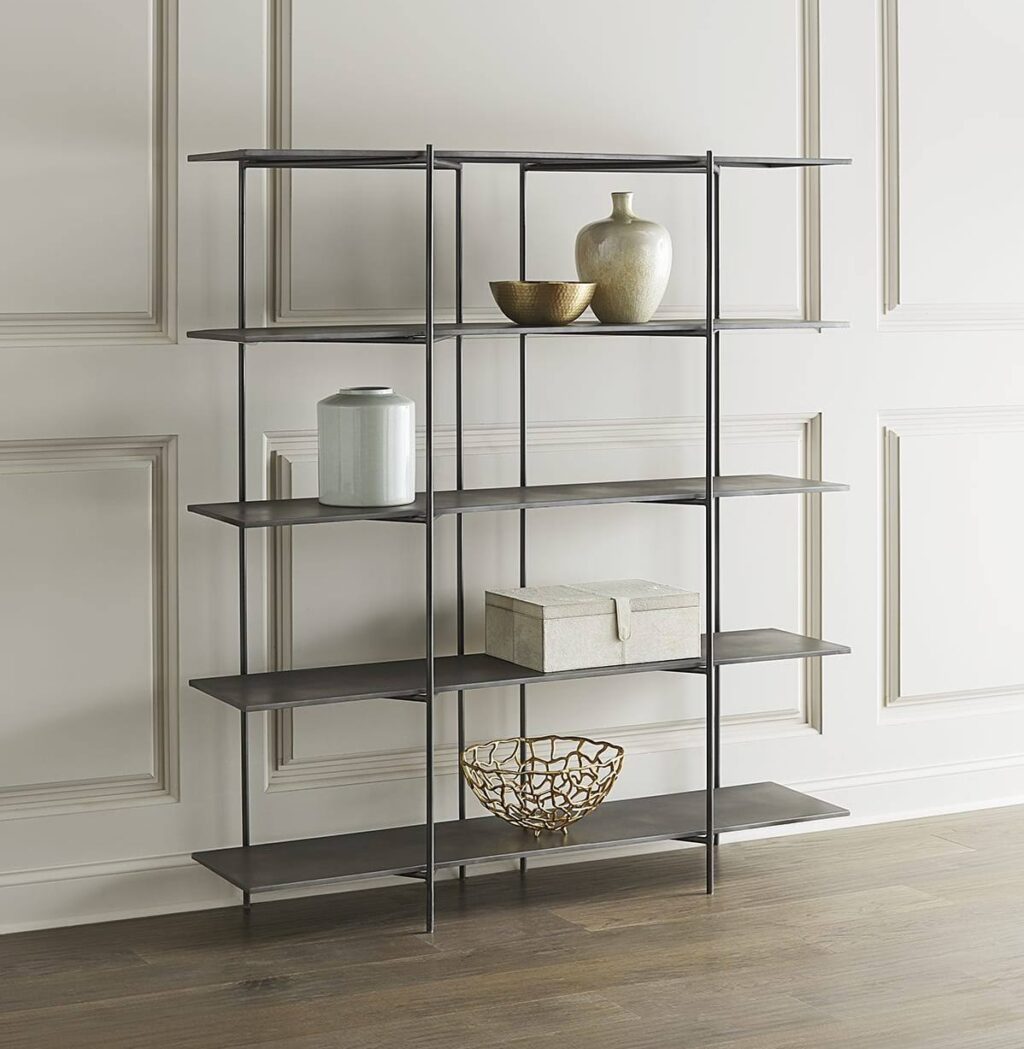 slanted display shelves with gunmetal grey frame and rustic shelving contemporary modern way to
