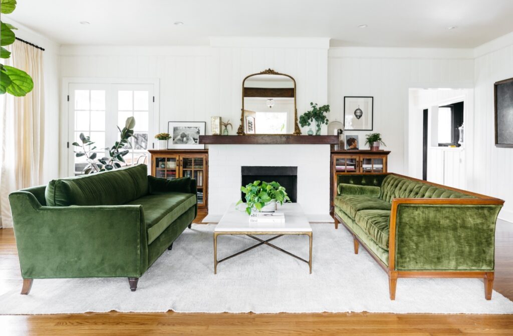 vintage green couch Interior Design Ideas