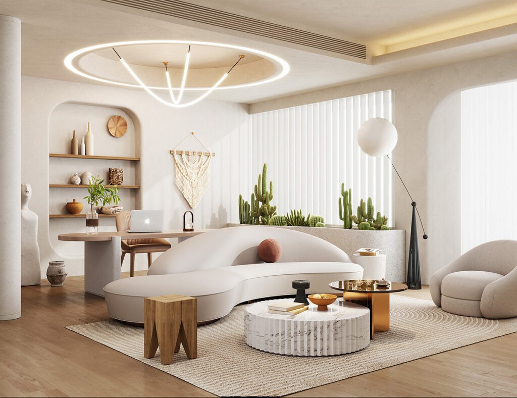 beige curvy sofa | Interior Design Ideas