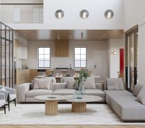 Cozy White and Wood Interior Divided by Glass Blocks