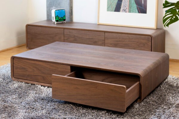 Low coffee shop table with drawers