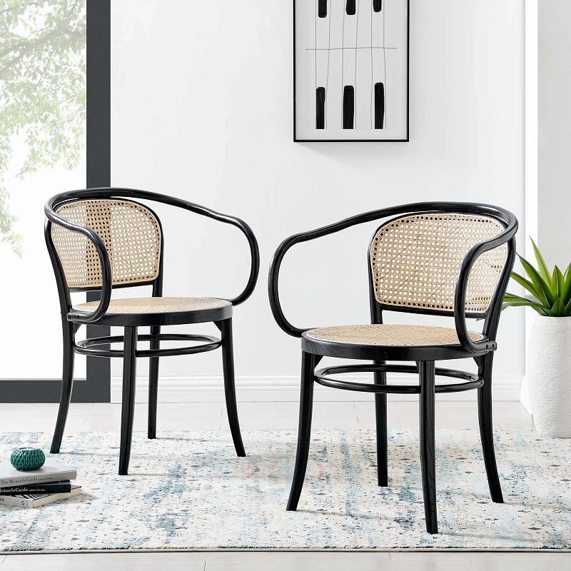 Black Cane Dining Chair With Curvaceous Armrests Stunning Dining Room